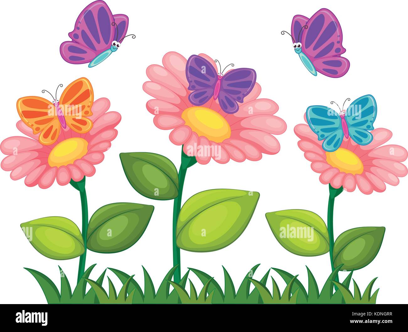 Butterflies flying in flower garden illustration Stock Vector Image