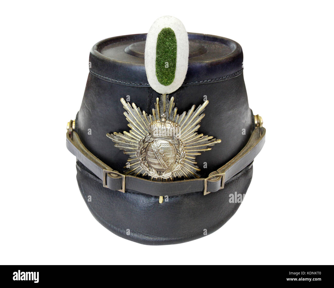 German army leather hat, first in Prussia, after the first world war was worn by policemen in the Weimar Republic and the 3rd Reich. Stock Photo