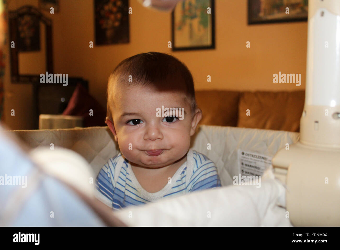 five months old baby boy in the cot Stock Photo Alamy