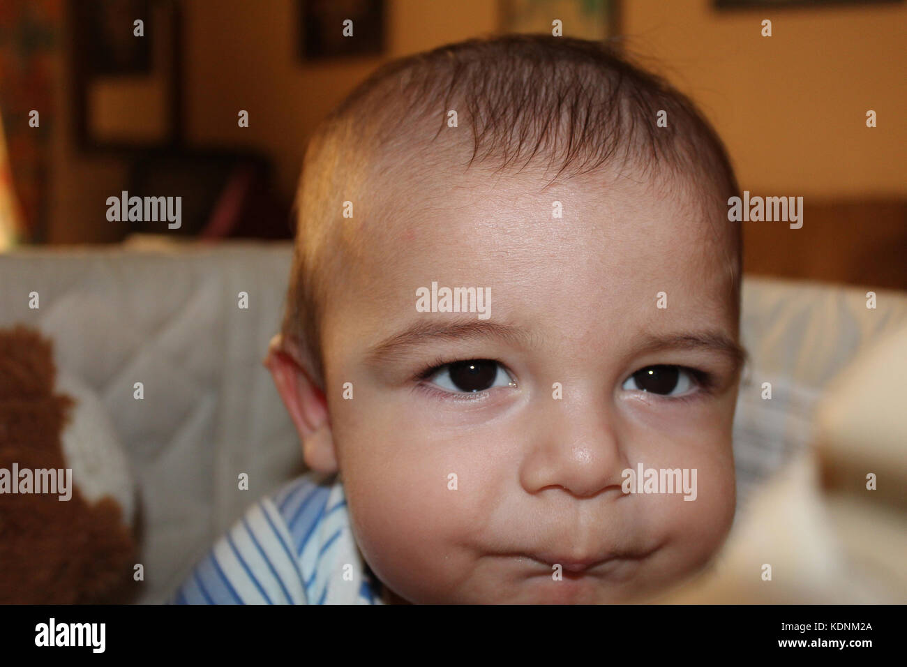 five months old baby boy in the cot Stock Photo Alamy