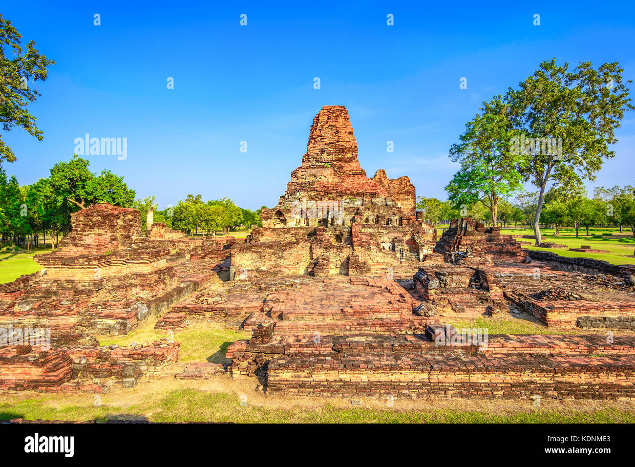 Stupa ruins in Wat Mahathat, historical park which covers the ruins of the old city of Sukhothai, Thailand Stock Photo