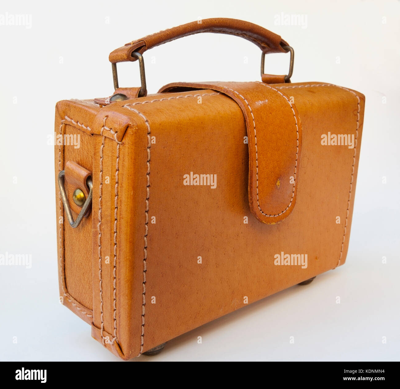 Vintage leather suitcase. Isolated Stock Photo - Alamy