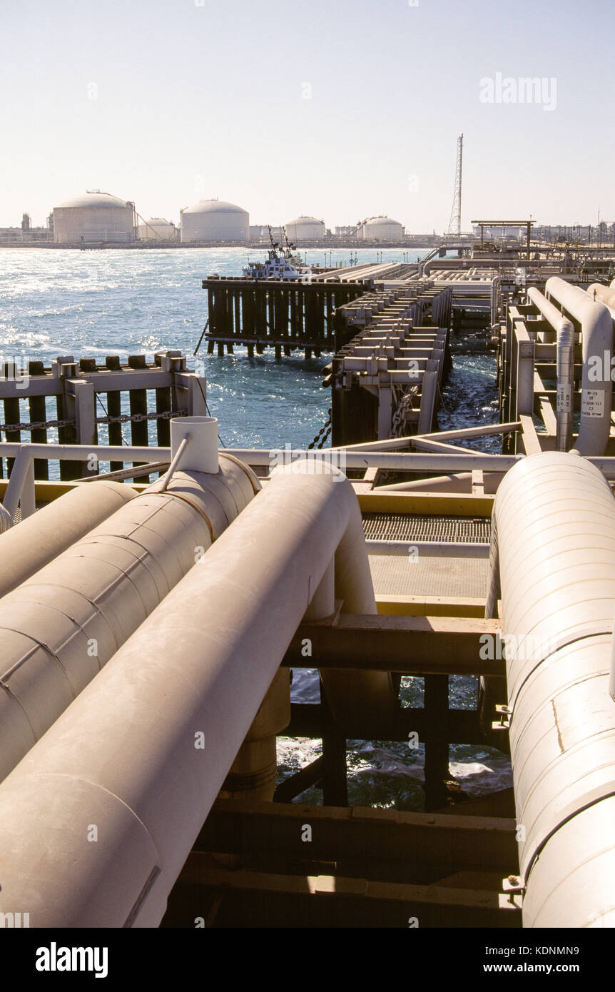 Ras Tanura, the largest oil refinery in the world, operated by Saudi Aramco, the largest oil  company in the world. Stock Photo