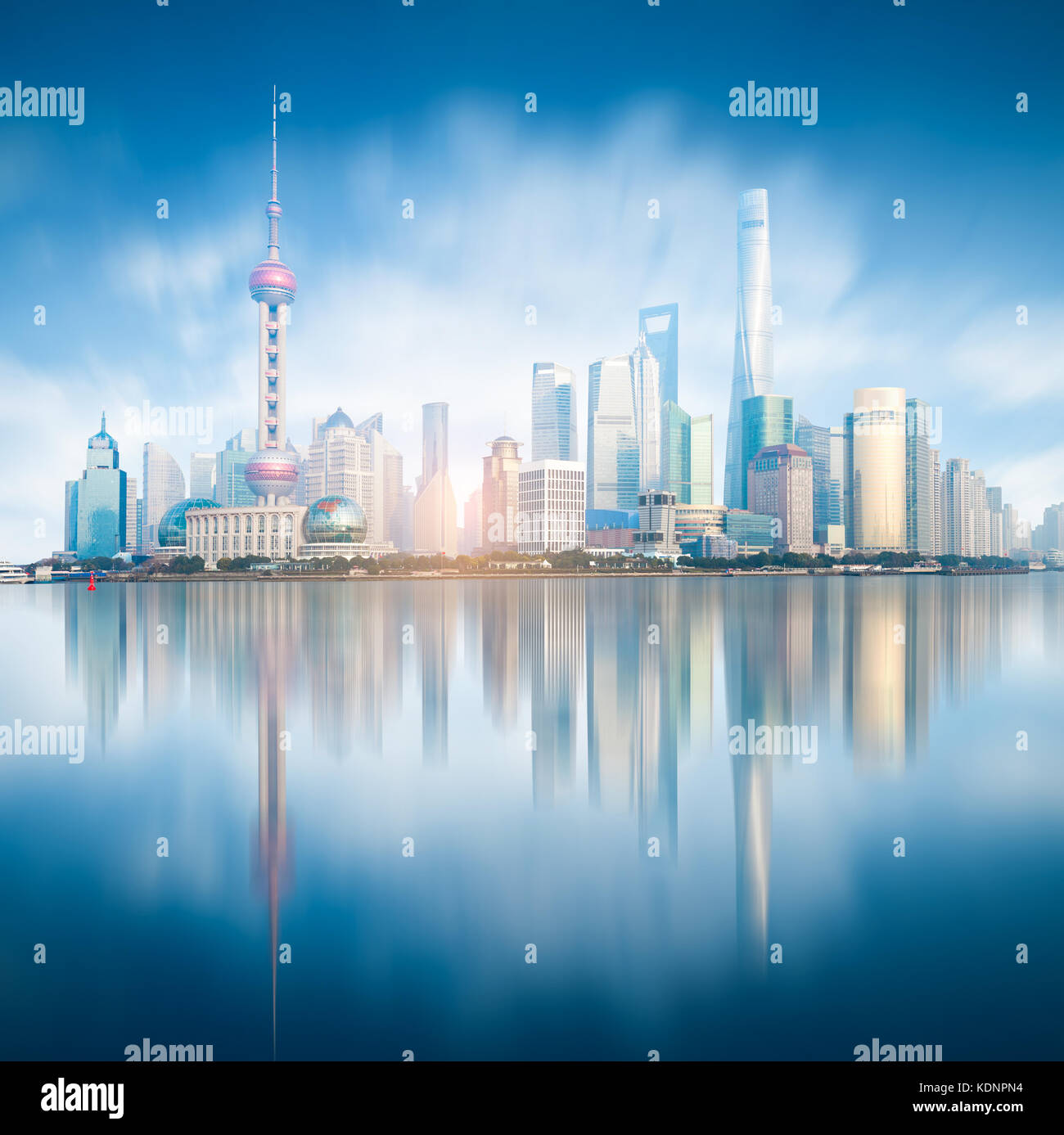 shanghai skyline with reflection,China Stock Photo