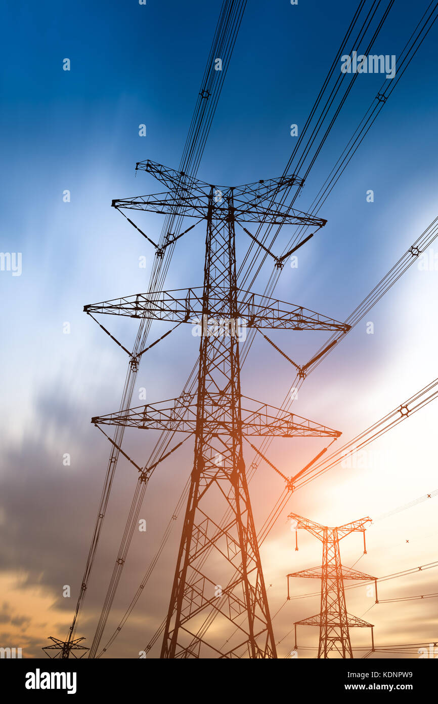 high voltage post.High-voltage tower sky background Stock Photo - Alamy