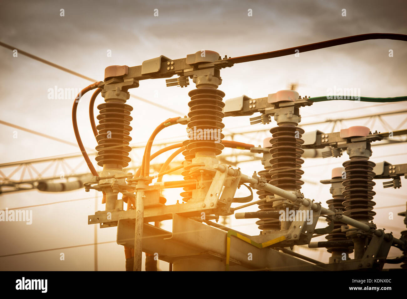 High voltage circuit breaker in a power substation Stock Photo Alamy