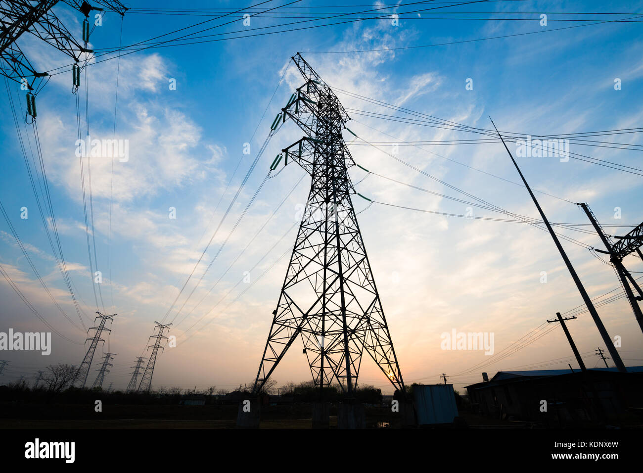 high voltage post.High-voltage tower sky background Stock Photo - Alamy