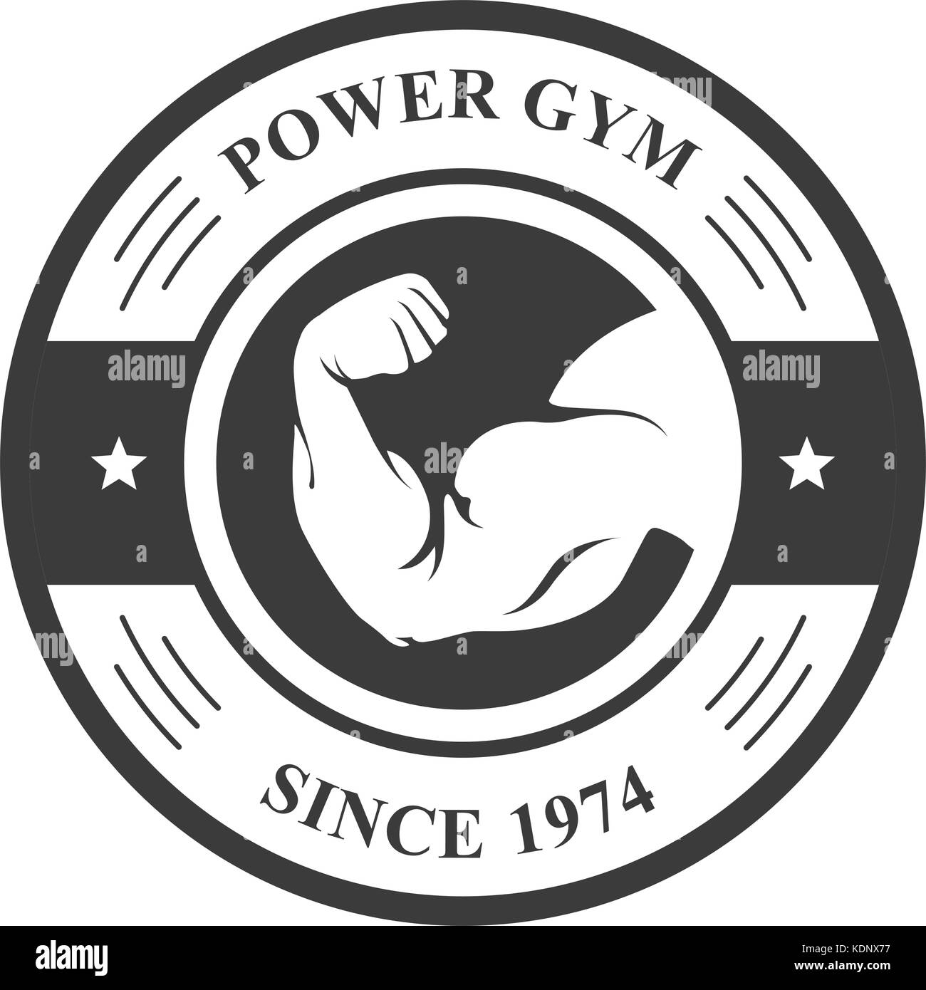 Gym badge - bodybuilder's hand, sport emblem with biceps Stock Vector