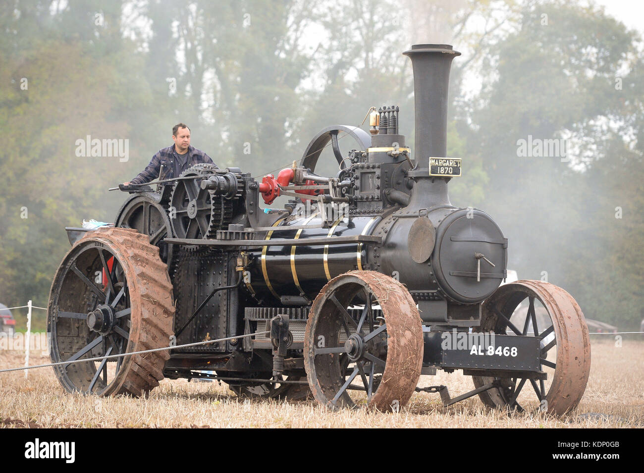 Ploughing engine 'Margaret', built in 1870, steams as she pulls the