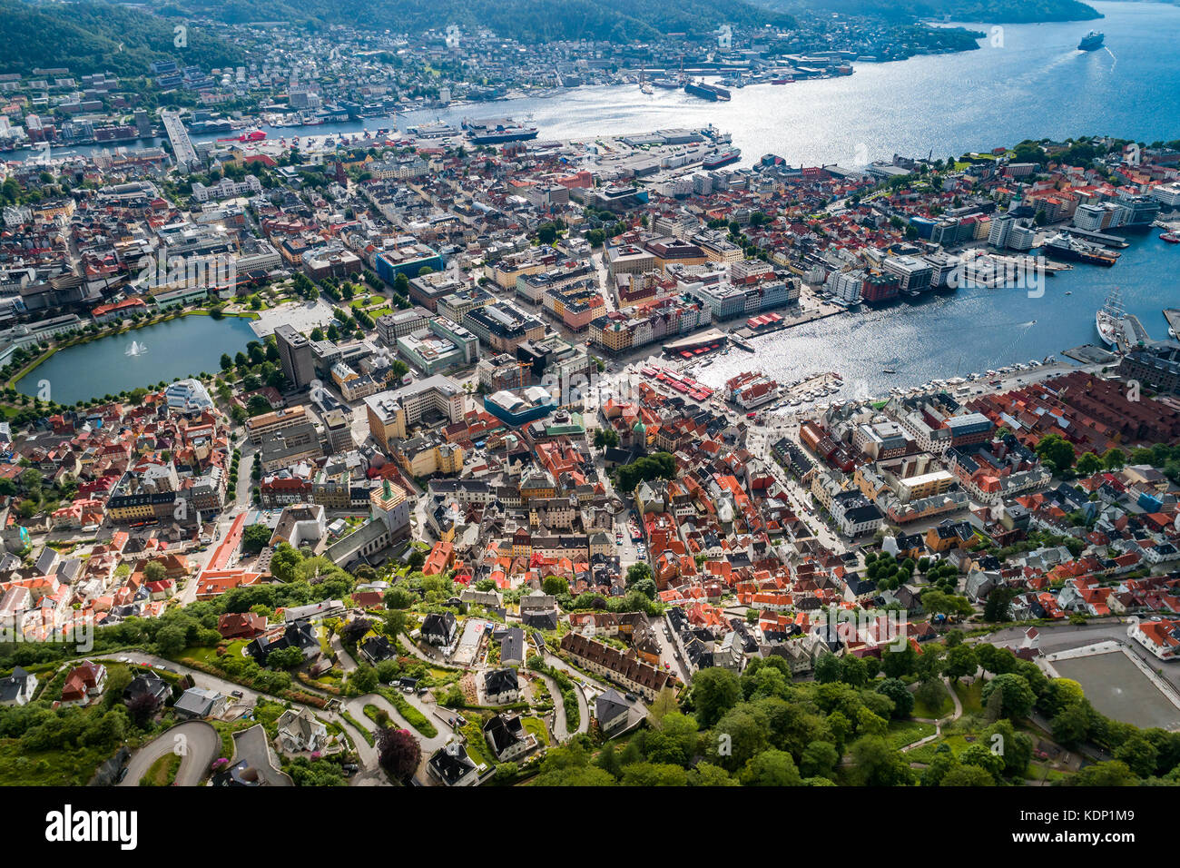 Bergen is a city and municipality in Hordaland on the west coast of Norway.  Bergen is the second-largest city in Norway. The view from the height of b  Stock Photo - Alamy