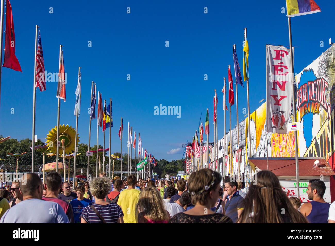 BUDAPEST, HUNGARY - AUGUST 17, 2014: Unidentified people on the Sziget Festival in Budapest.  Sziget Festival is one of the largest music and cultural Stock Photo
