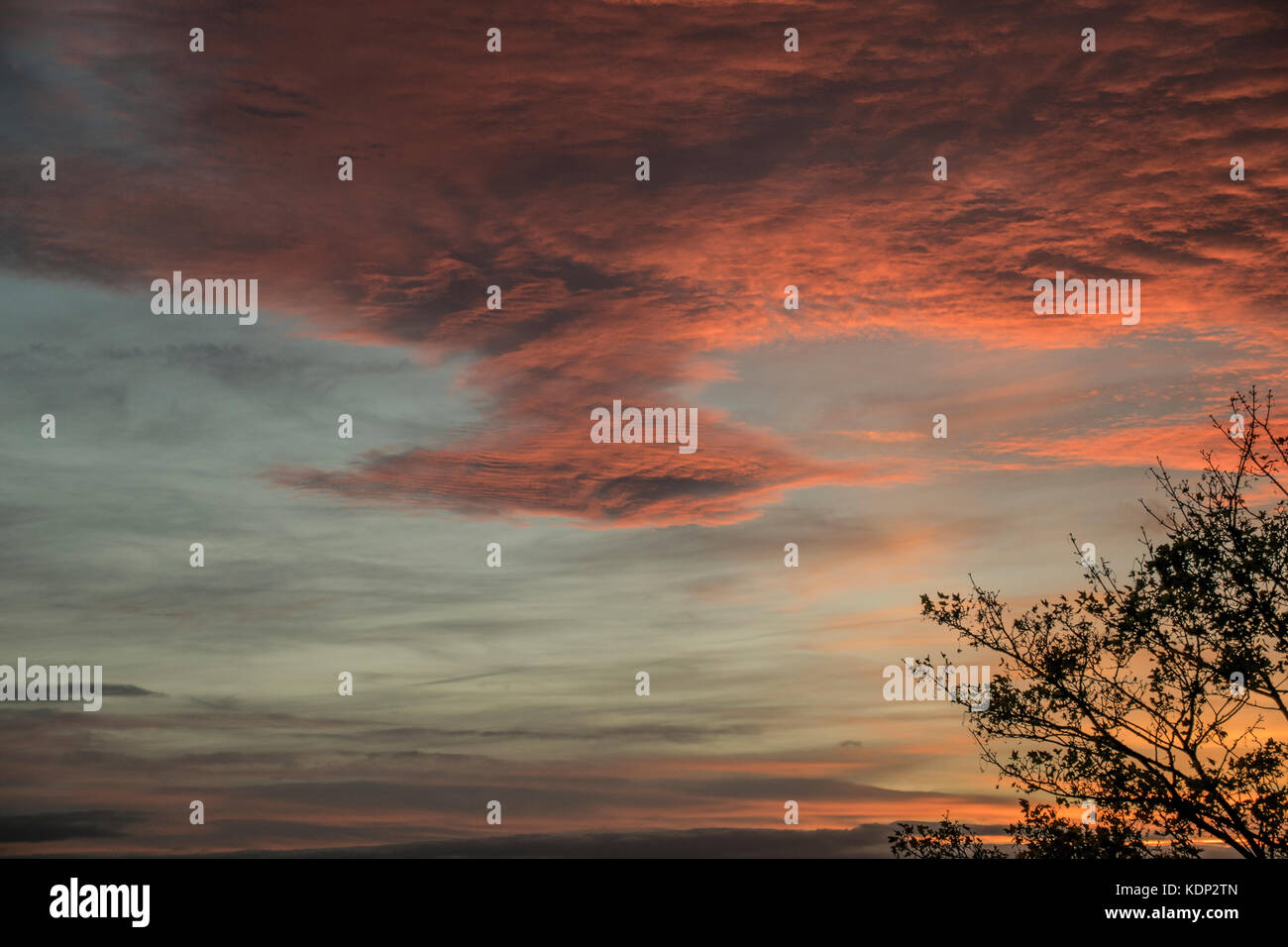 Image of the Red Sky that i took in Mansfield U.K. with a nice blueish sky background looking ready for a storm, The cloud looks like a lenticular one. Stock Photo