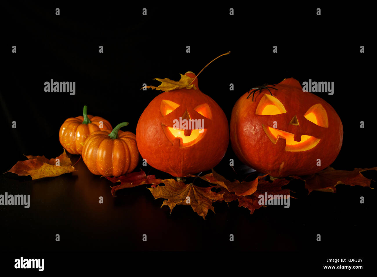 Halloween pumpkins heads jack lantern on dark background Stock Photo ...