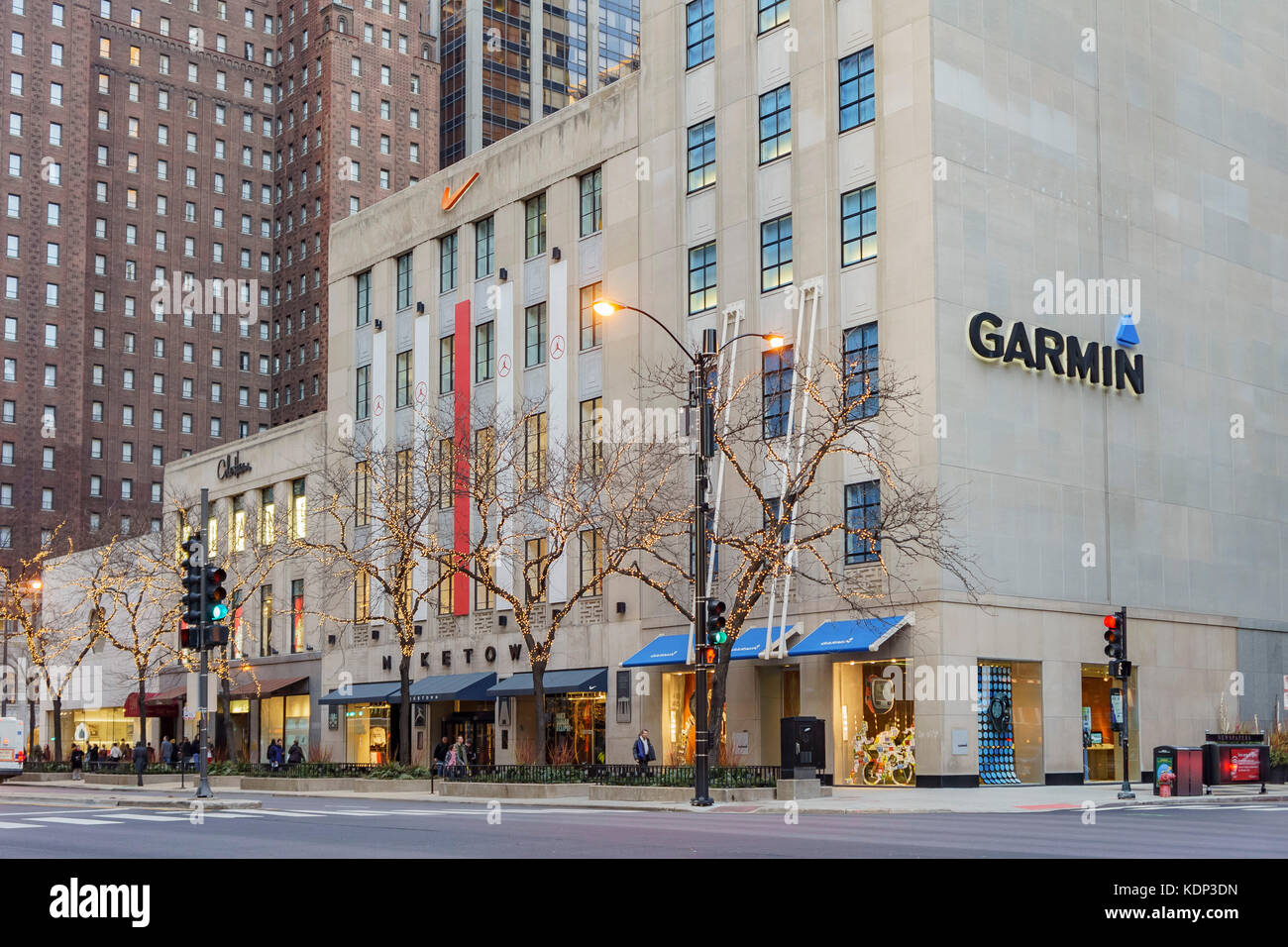 Chicago, JAN 31: Afternoon cityscape with Niketown and Garmin store of  Chicago on JAN 31, 2012 at Illinois, United States Stock Photo - Alamy