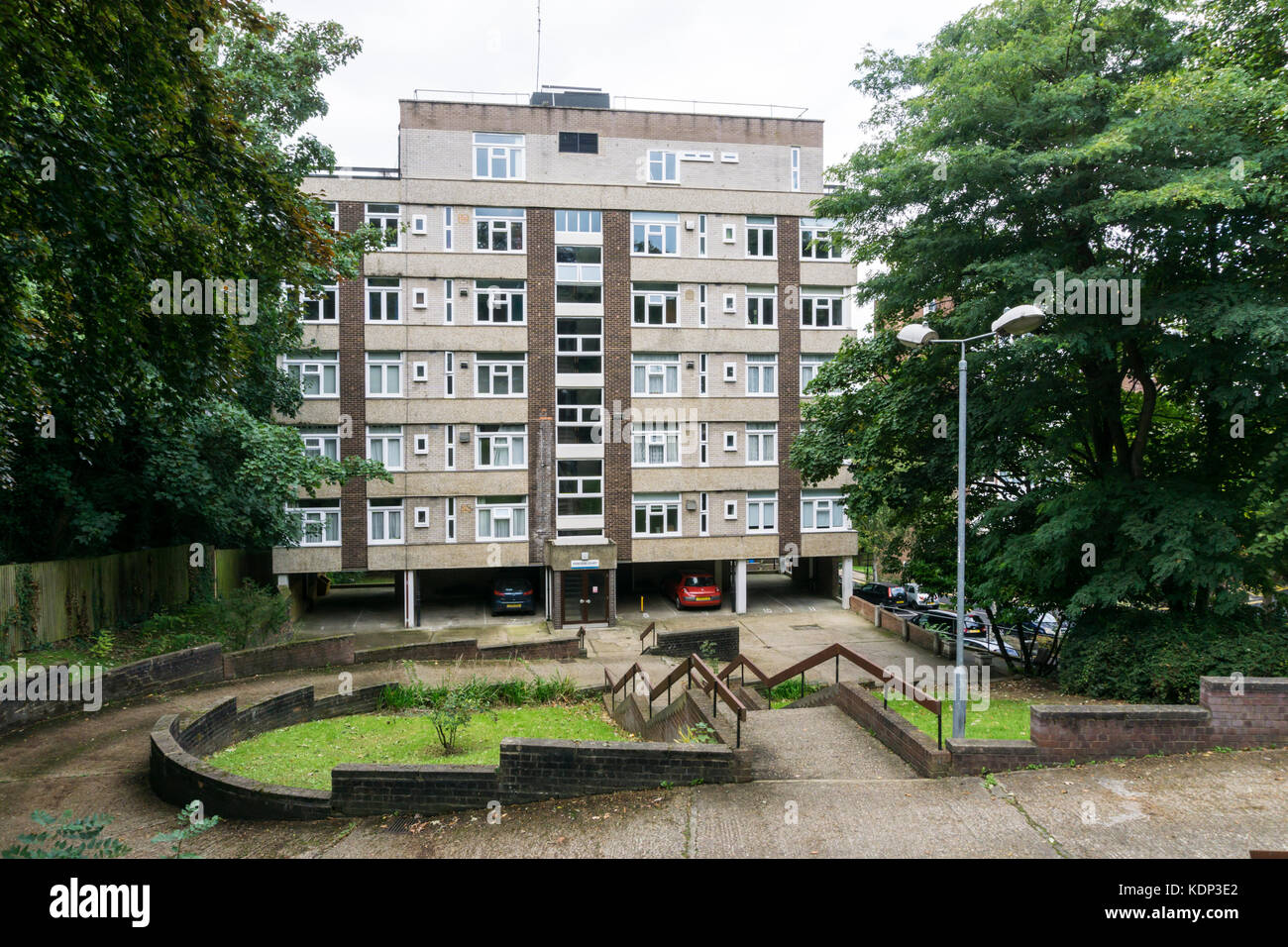 Princess Court.  A block of flats with ground floor car parking at Crystal Palace, South London. Stock Photo