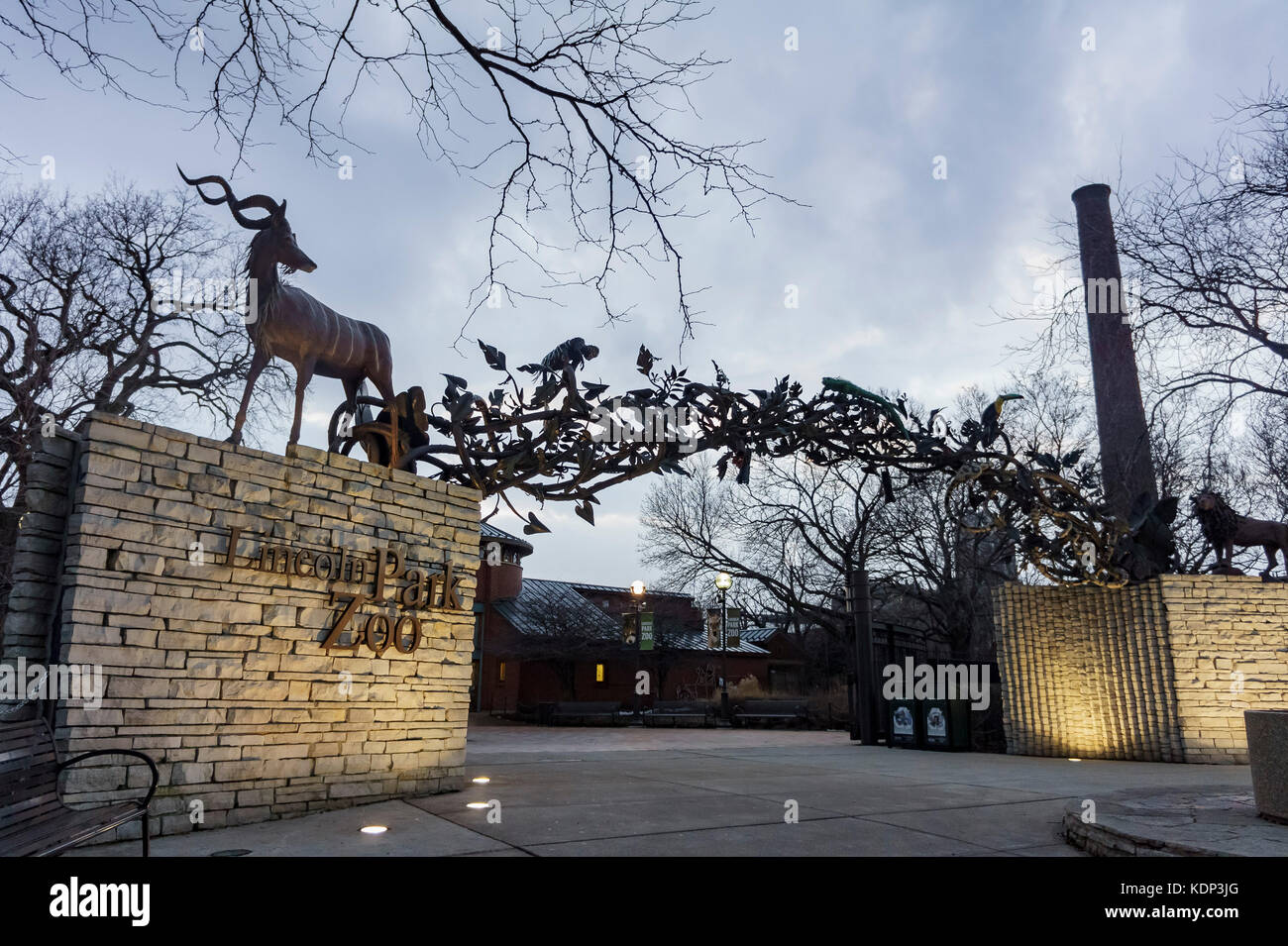 Chicago, FEB 1: Night view of the entrance of Lincoln Park Zoo on FEB 1, 2012 at Millennium Park, Chicago, Illinois, United States Stock Photo