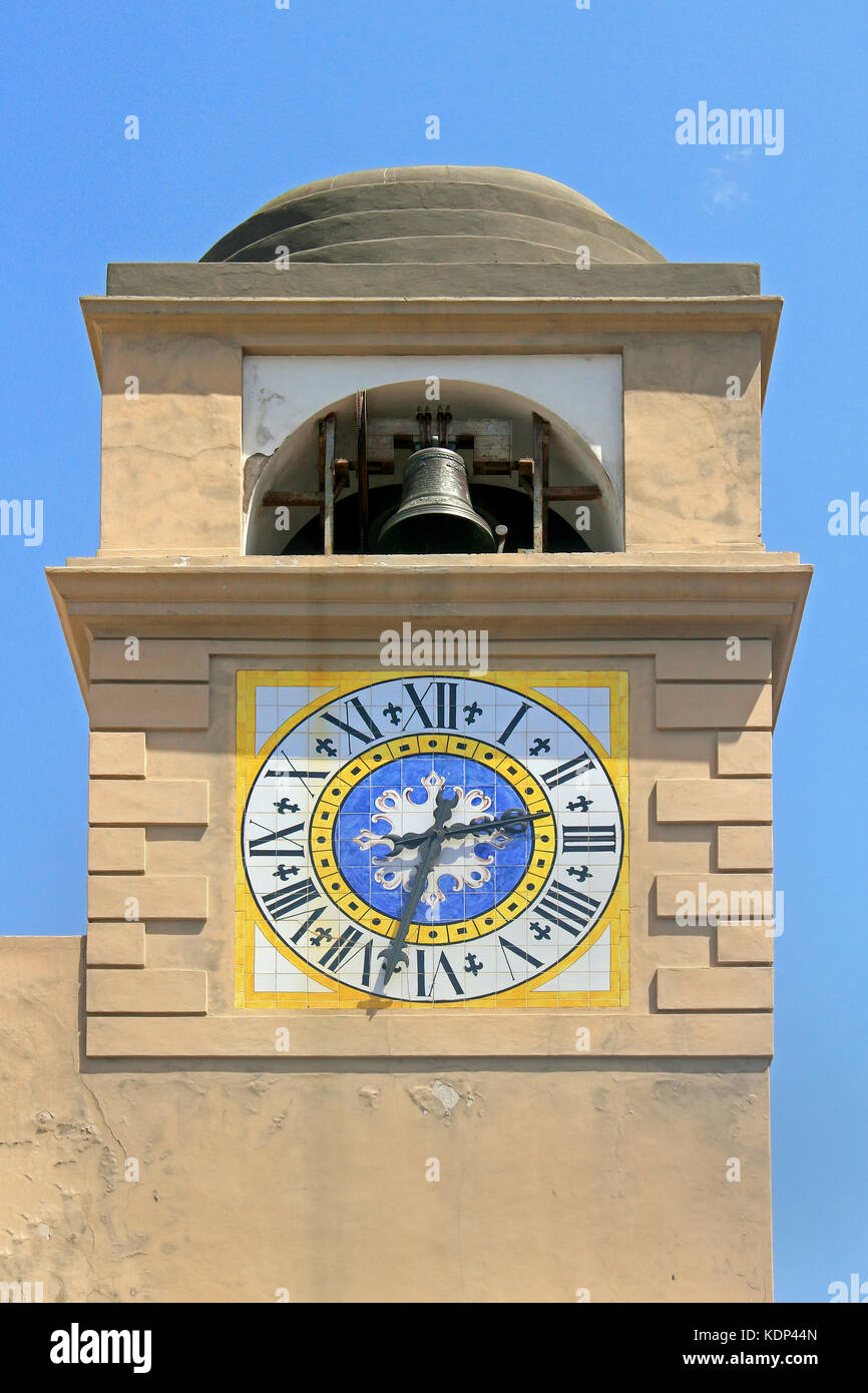 Large antique tower clock on Capri island Stock Photo Alamy