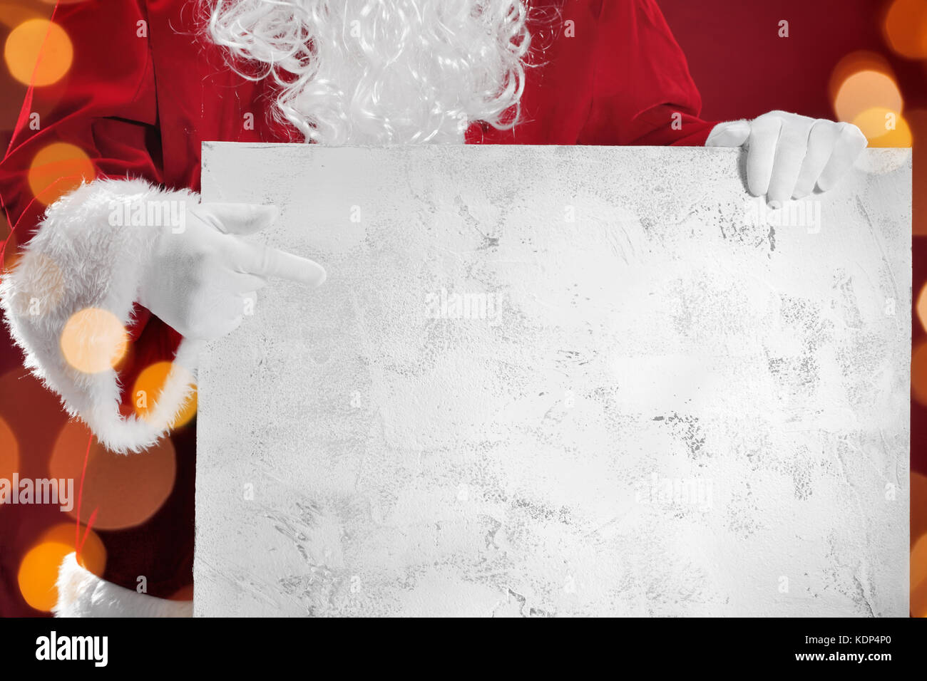 Santa Claus pointing blank banner,Christmas background Stock Photo