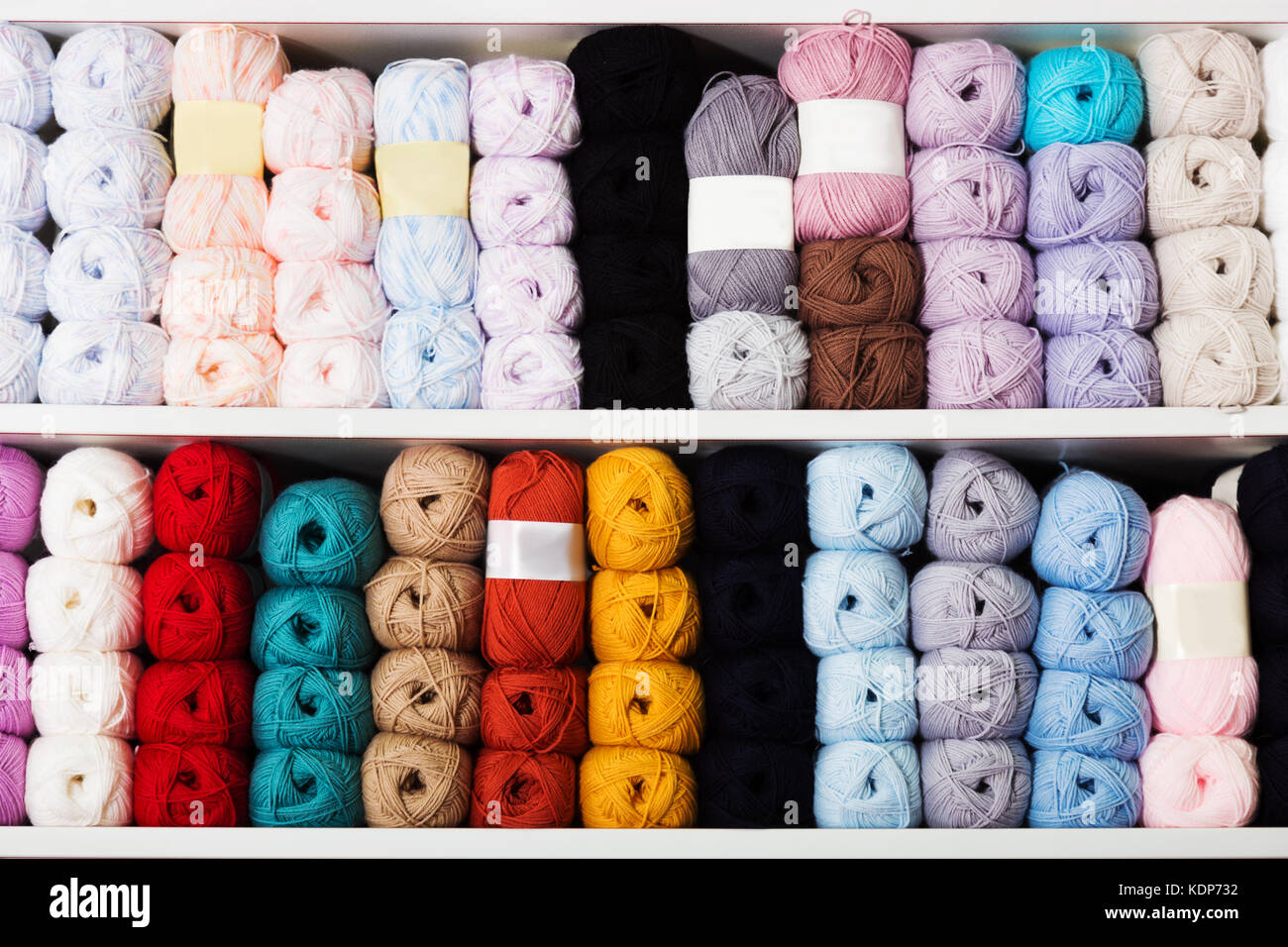 close up view on wool knitting balls in different colors Stock Photo