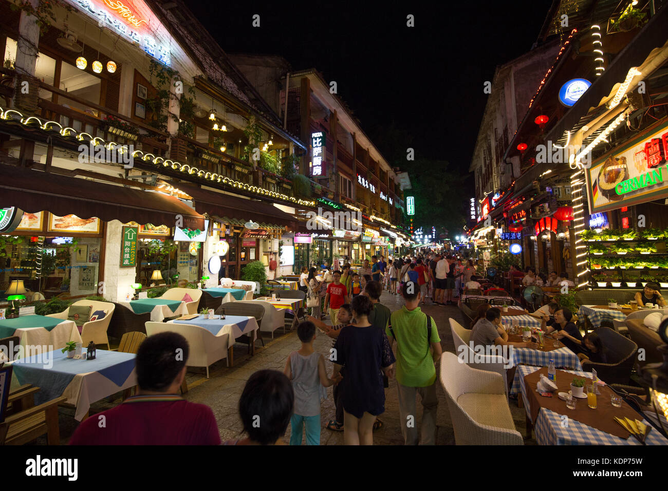 yangshuo,china - AUG,7,2016:A lot of peoples crowded in yangshuo xijie to shopping. Stock Photo