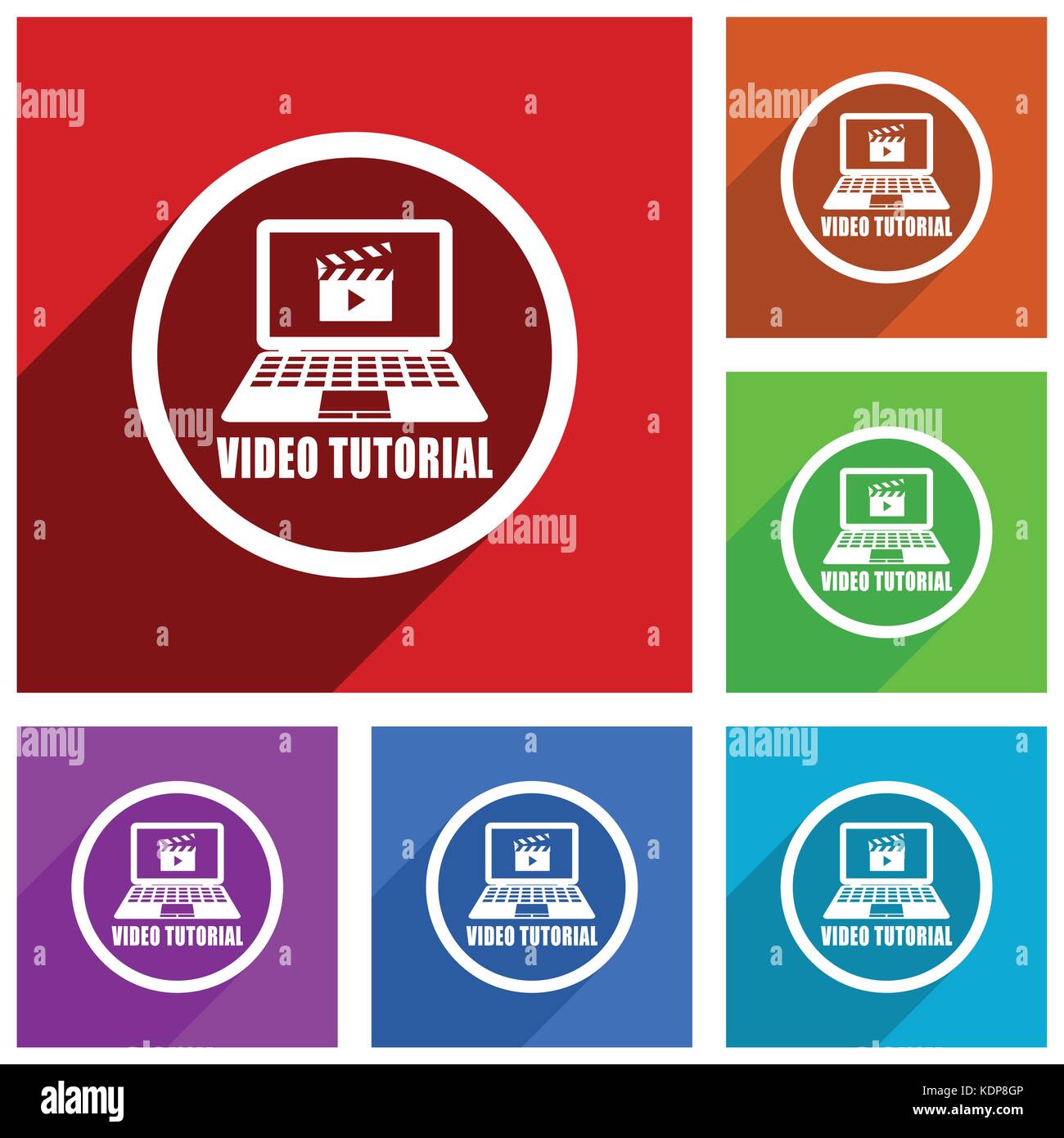 Video tutorial flat design vector icon set. Colorful buttons for web ...
