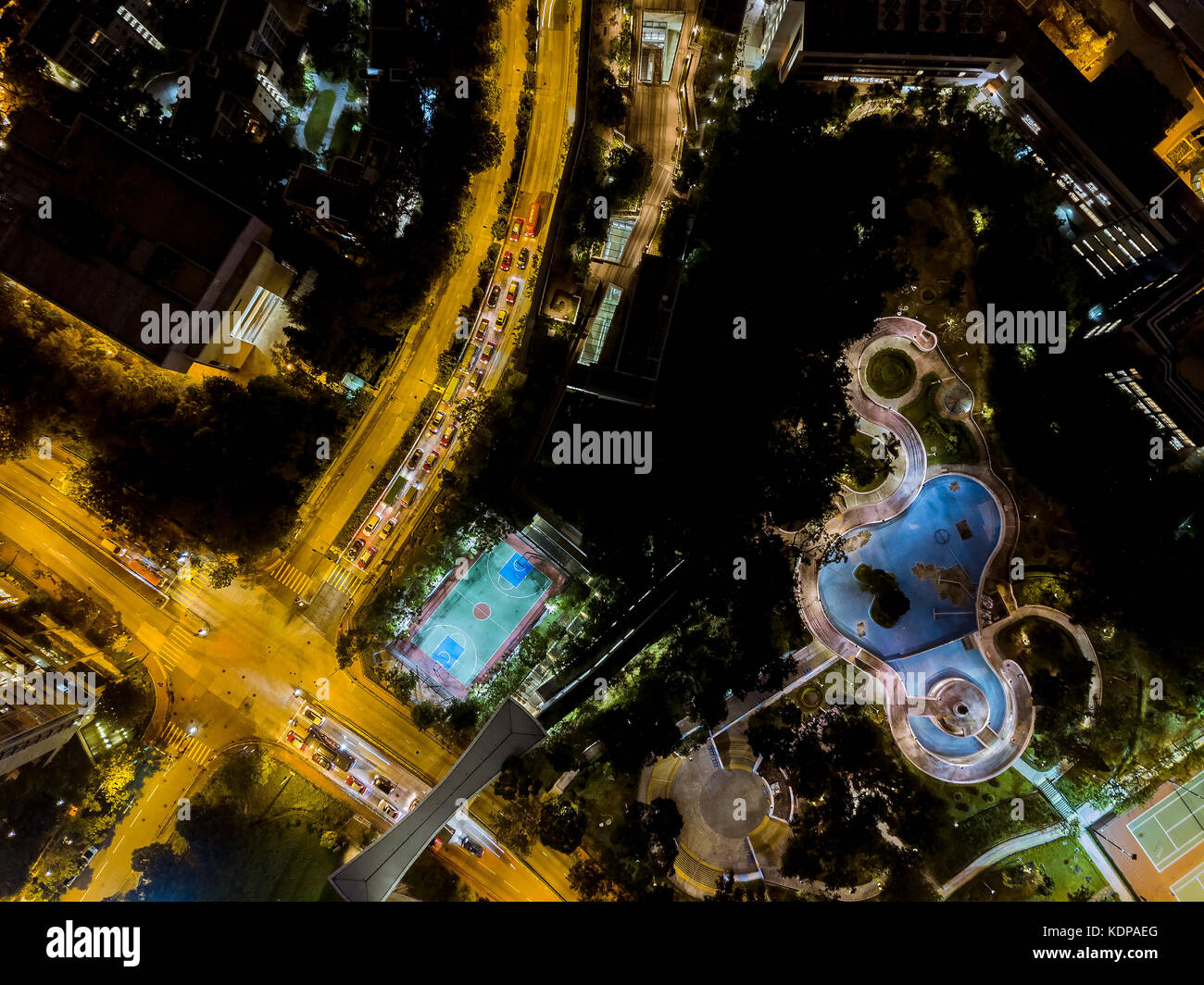 Aerial view of city at night Stock Photo