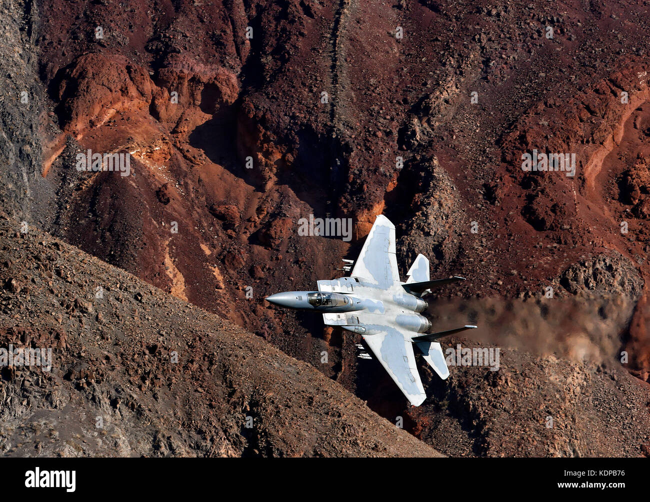 F-15 with the 144th fighter wing Air National Guard from Fresno, California, fly through Jedi transition in Death Valley National Park, California. Stock Photo