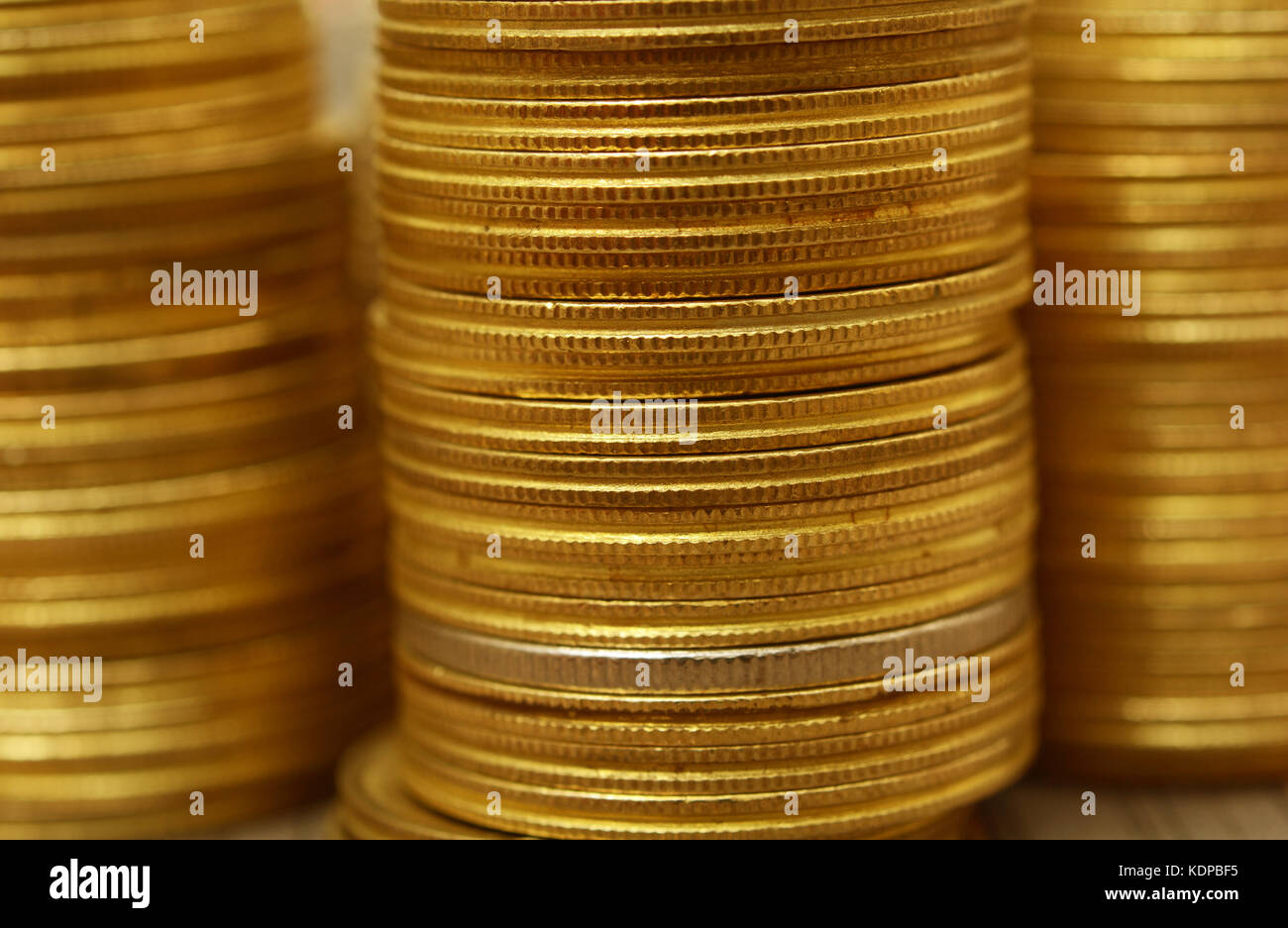 Stack of Golden Coins Macro View - Finance concept. Stock Photo
