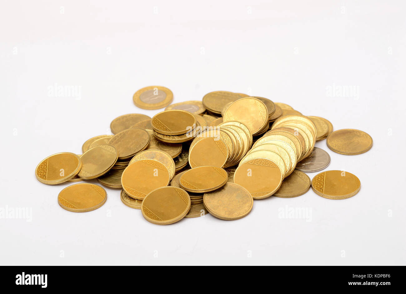 Pile of Golden Color Coins - Money Concept. Stock Photo