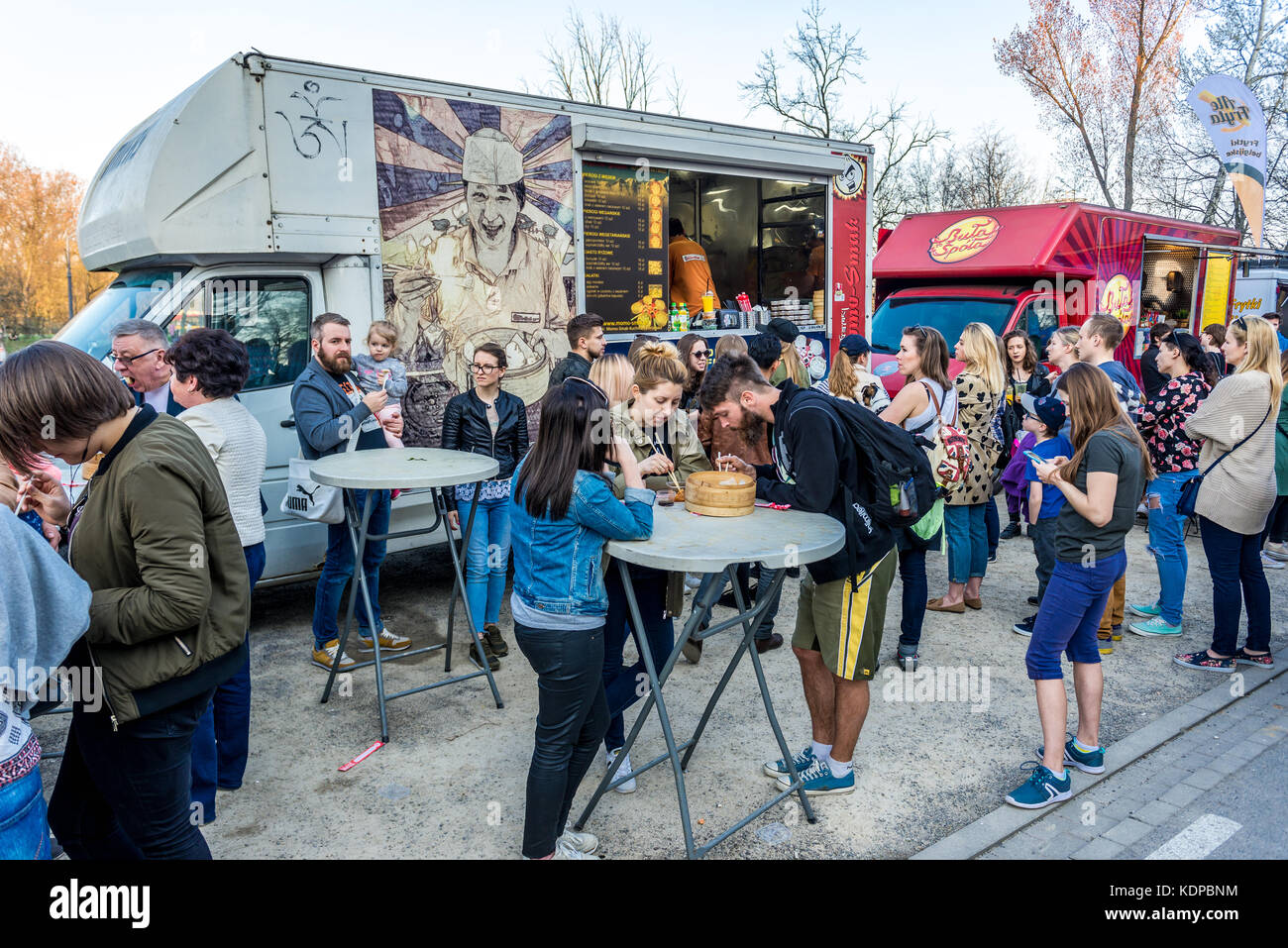 Food truck with Asian dumplings during Food Truck festival in Warsaw