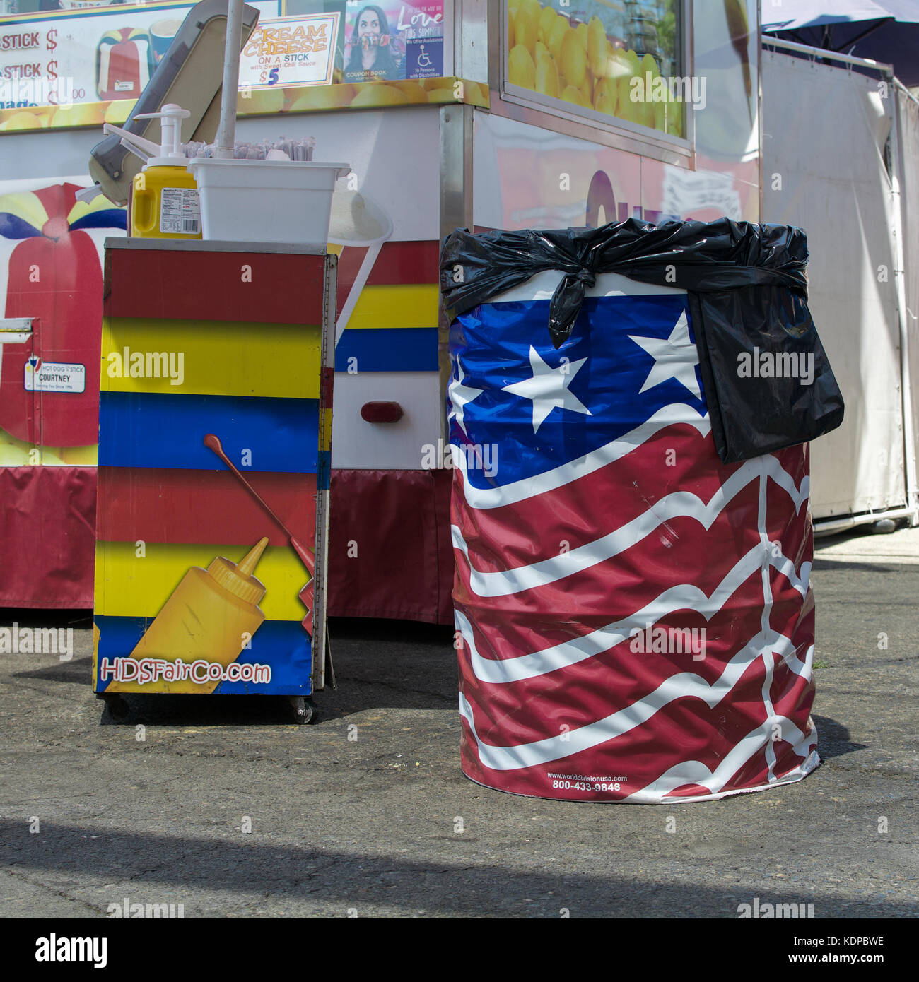 Sacramento, California, U.S.A. 23 July 2017. Trash Can wrapped in the American Flag. The fair is