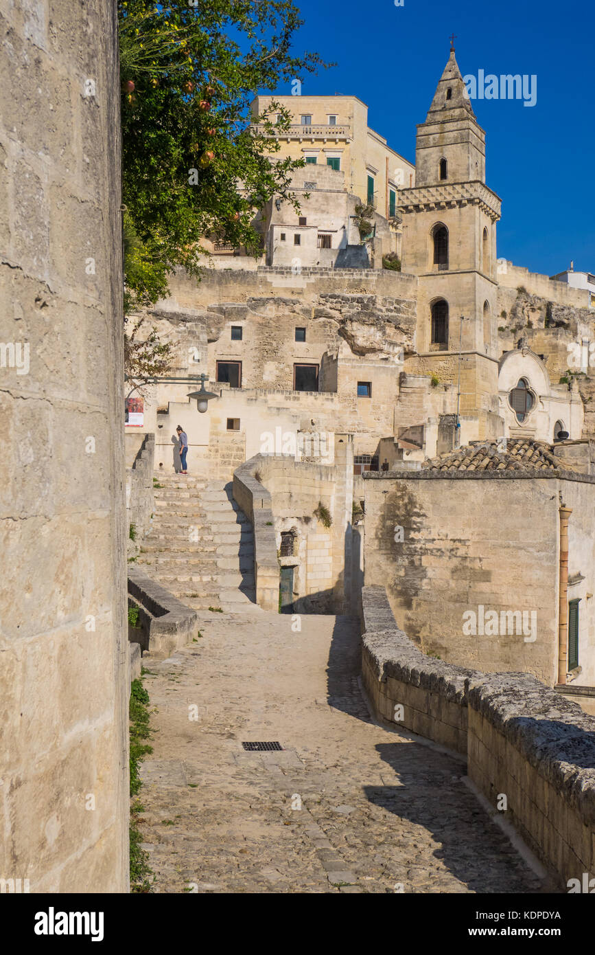 Matera, Italy - The historic center of the wonderful stone city of southern Italy, a tourist attraction for the famous 'Sassi' building rock. Stock Photo