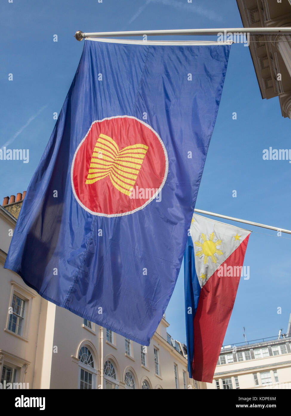 Phillipine embassy flags flying outside the London Headquarters Stock Photo