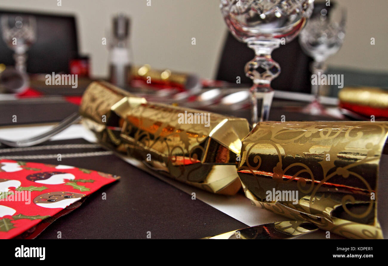 Christmas dinner table. Traditional English Christmas table laid for