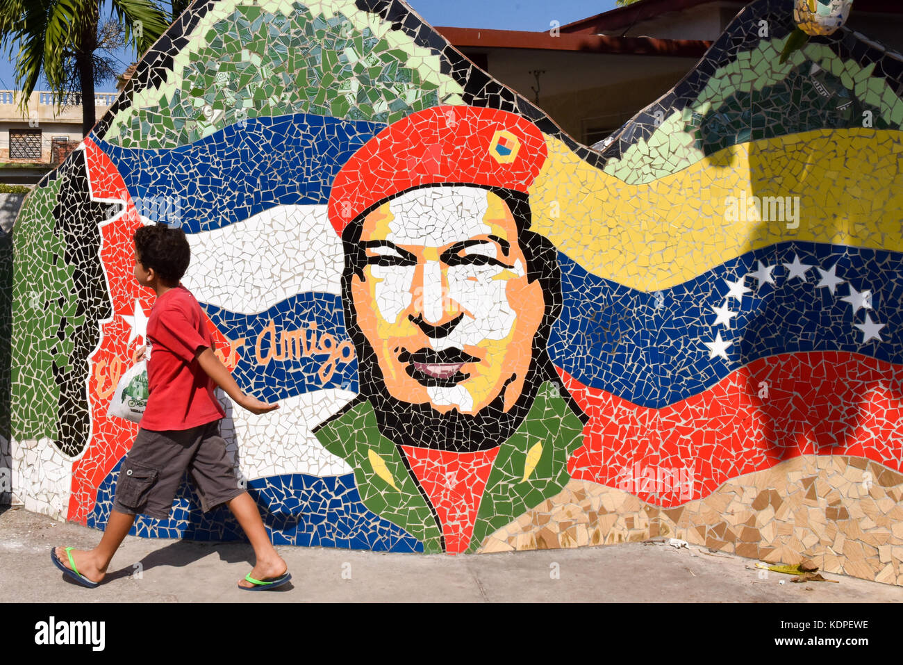 A Mural of Chavez in Fusterlandia, an art complex is named after its creator Jose Fuster was established in Jaimanitas, an economically depressed area close to Havana Cuba Stock Photo