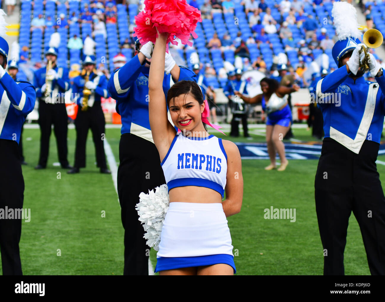October 14, 2017; Memphis, TN, USA; A Memphis Tiger cheerleader