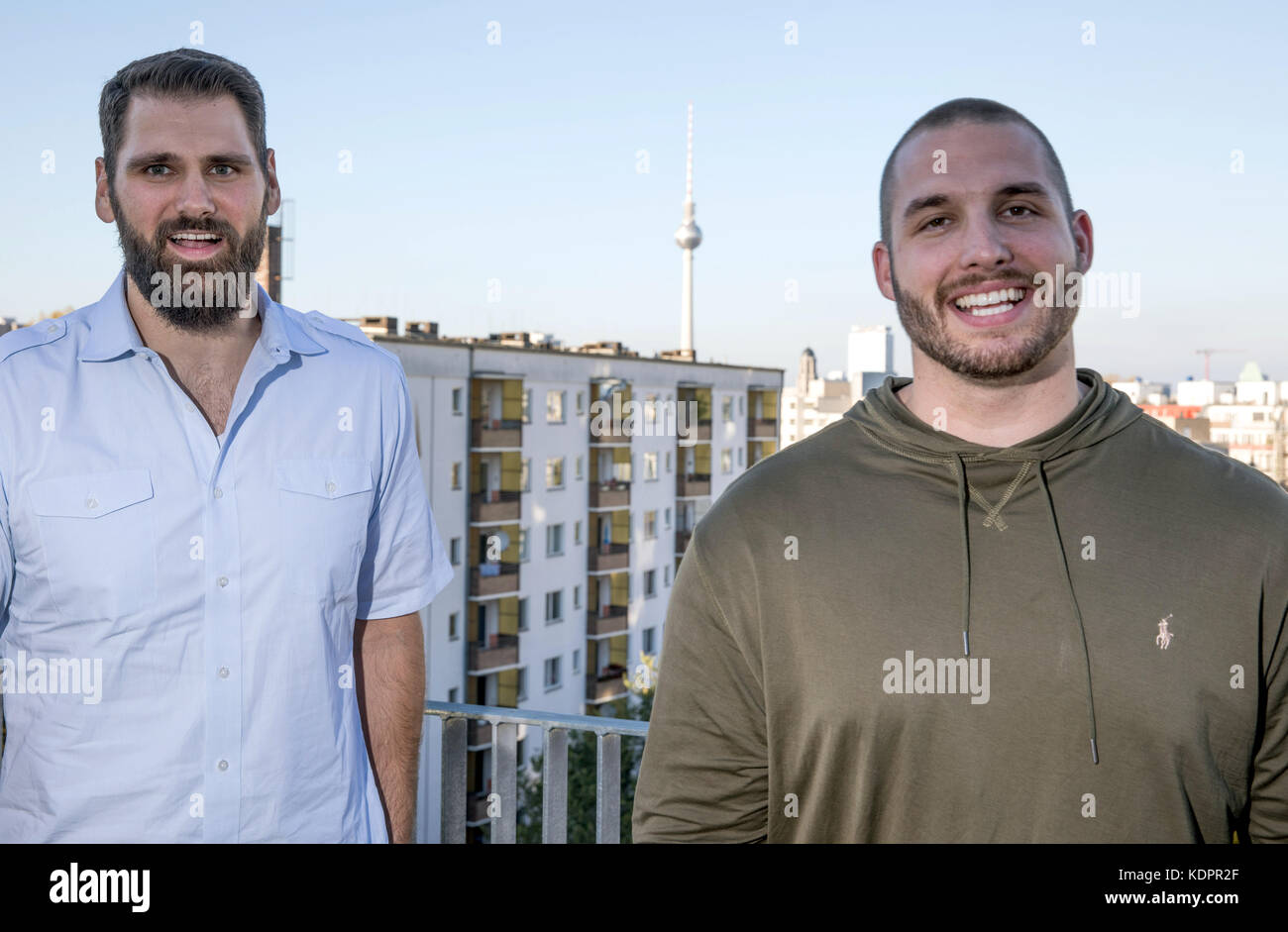 Berlin Germany 15th Oct 17 The German Former Nfl American Football Players Sebastian Vollmer L And Bjoern Werner At The Dazn X Nfl Redzone Viewing Event In Berlin Germany 15 October 17