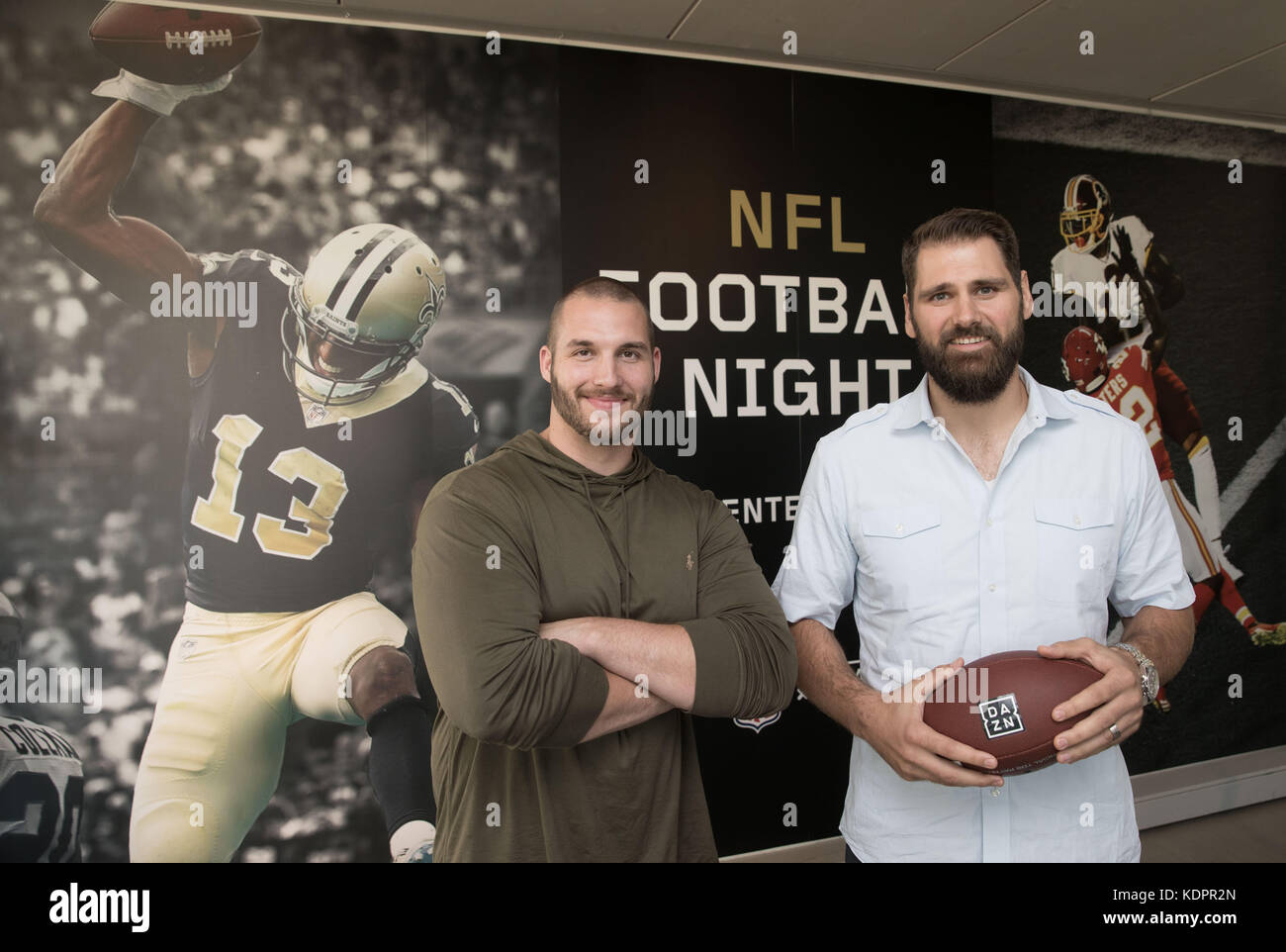 Berlin Germany 15th Oct 17 The German Former Nfl American Football Players Sebastian Vollmer R And Bjoern Werner At The Dazn X Nfl Redzone Viewing Event In Berlin Germany 15 October 17