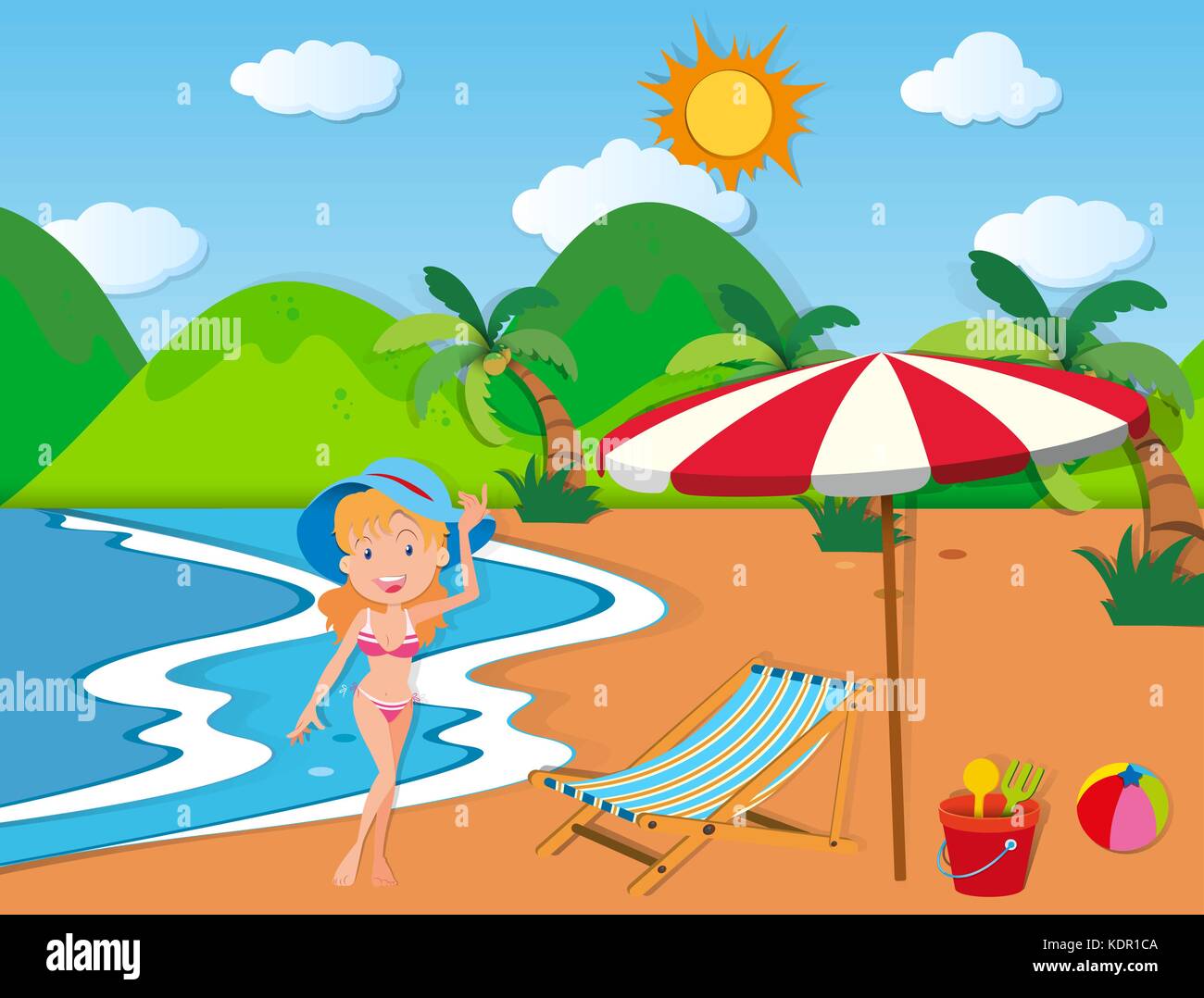 Woman in bikini on the beach illustration Stock Vector Image & Art Alamy
