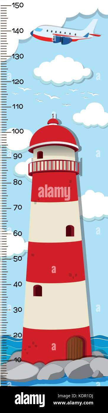 Height measurement chart template with lighthouse in background ...