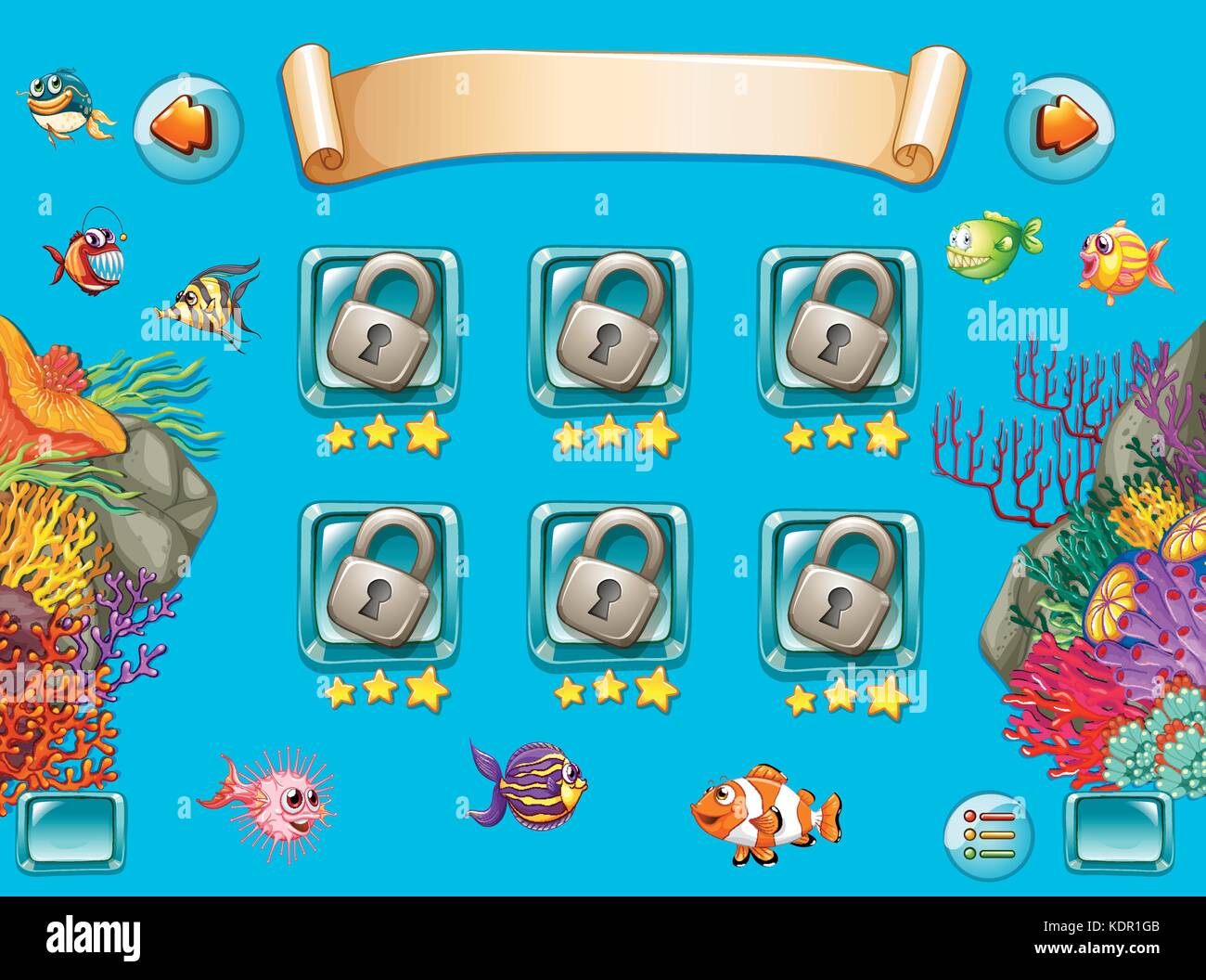 Game template with sea swimming underwater illustration Stock Vector
