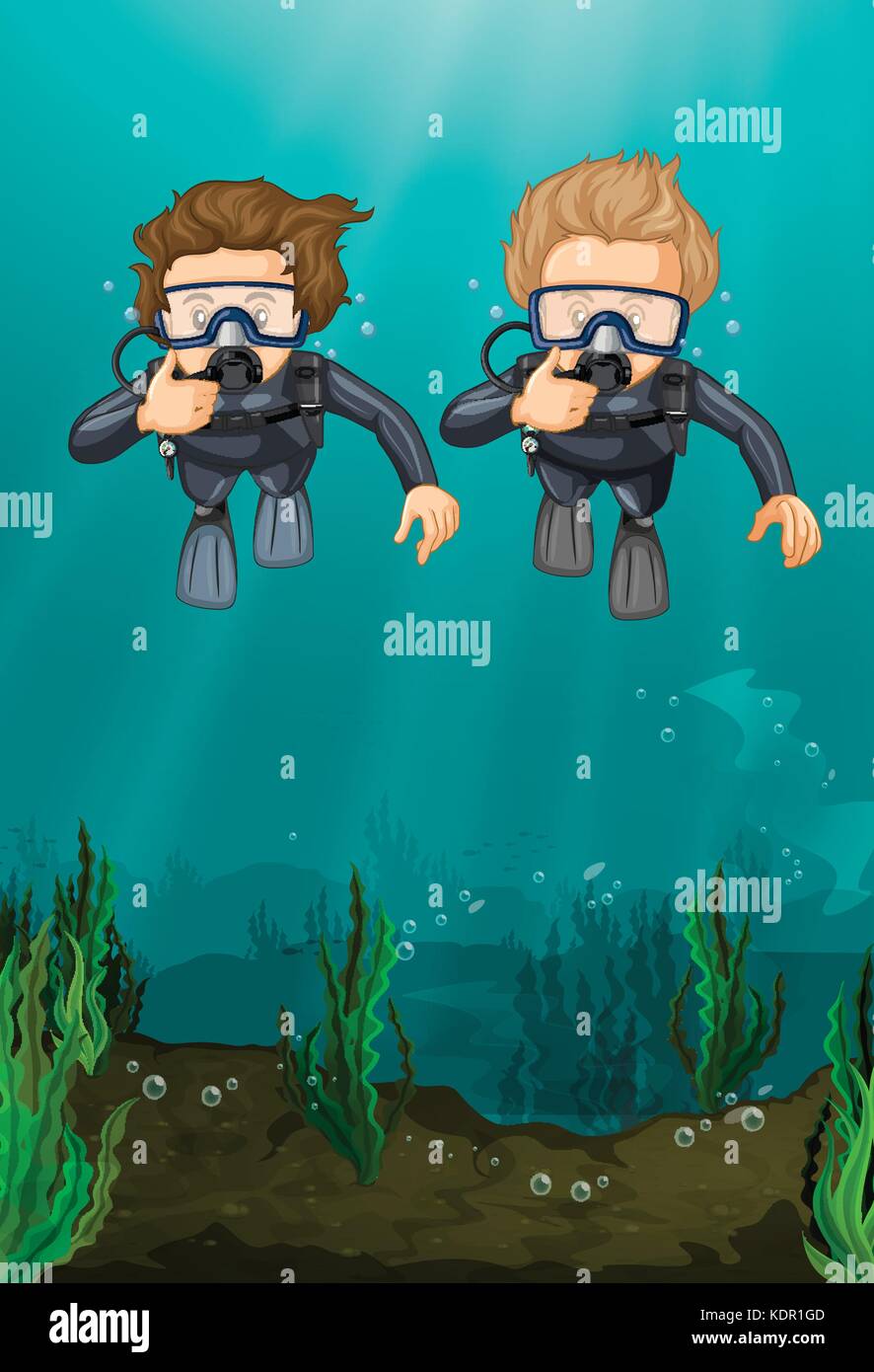 Two men scuba diving under the ocean illustration Stock Vector Image & Art Alamy