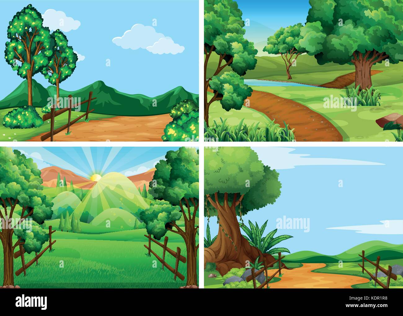 Mountain scenes with tracks and trees illustration Stock Vector Image ...