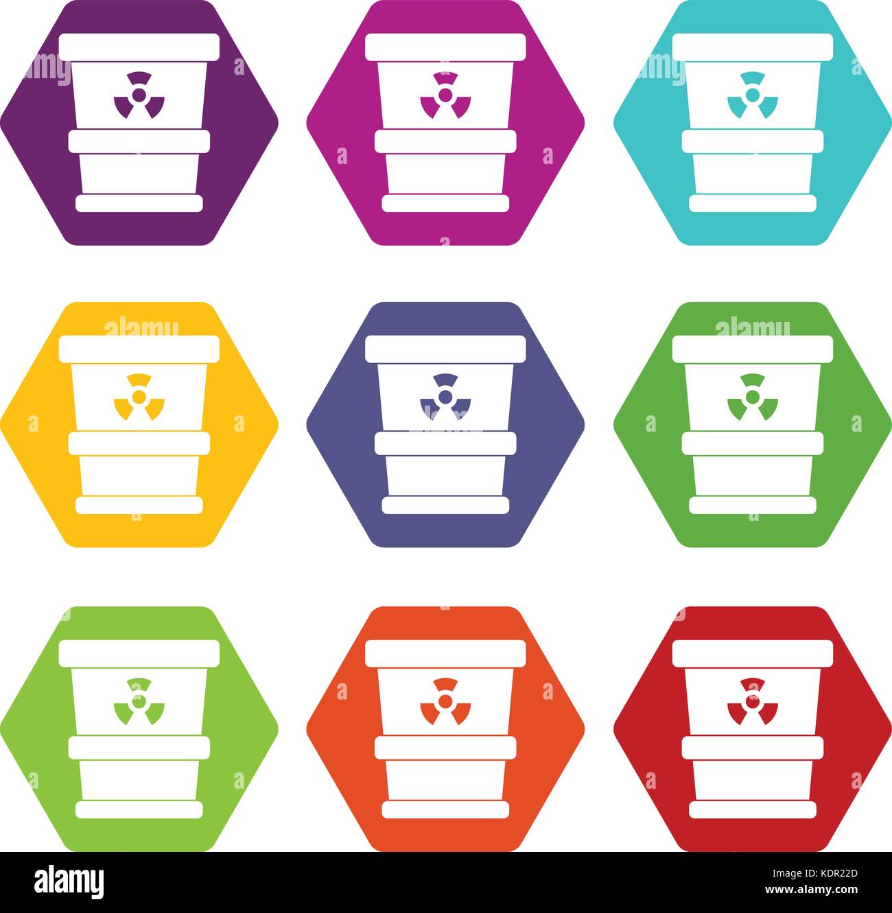 Trashcan containing radioactive waste icon set color hexahedron Stock Trashcan containing radioactive waste icon set color hexahedron Stock