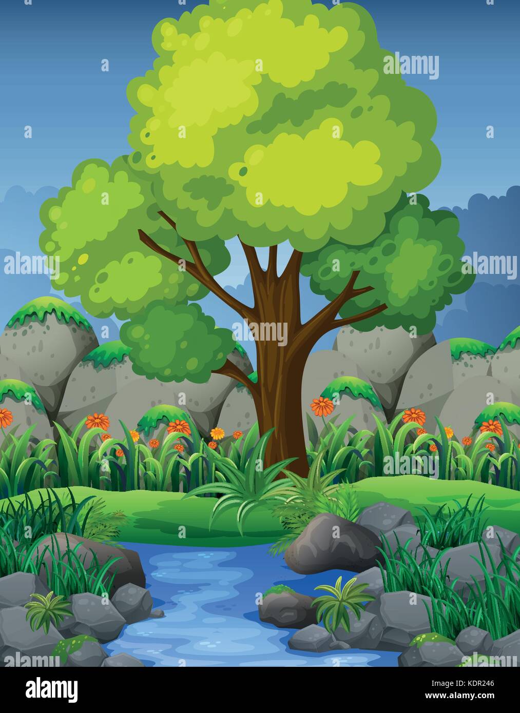 Nature scene with river in forest illustration Stock Vector Image & Art ...