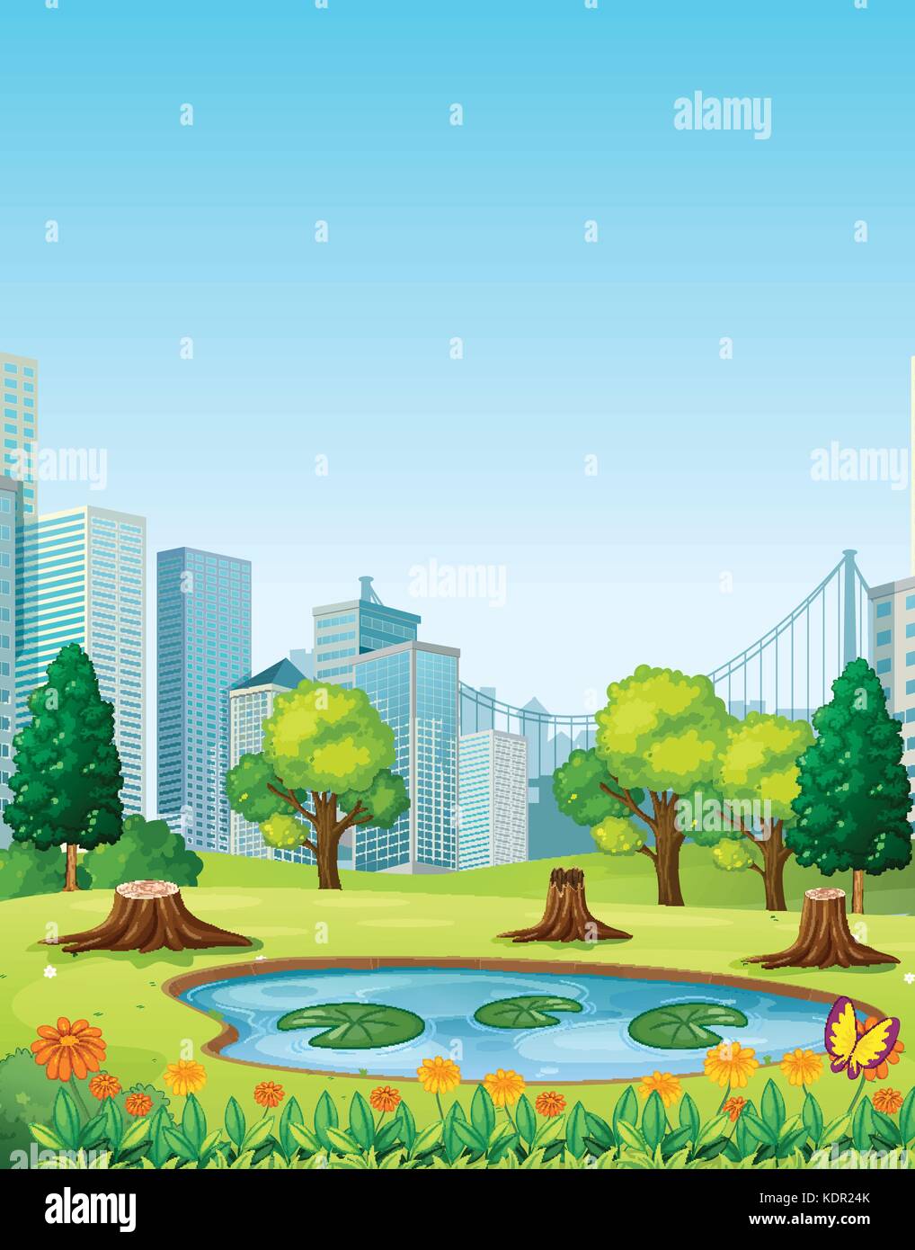 City scene with park and buildings illustration Stock Vector Image ...