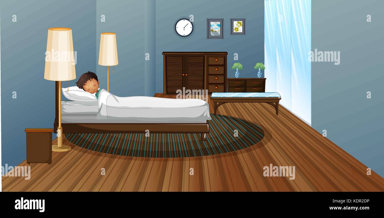 Little boy sleeping in bedroom illustration Stock Vector Image & Art ...