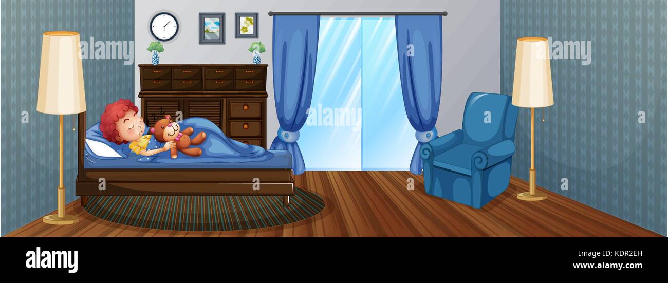 Little boy sleeping on bed illustration Stock Vector Image & Art - Alamy