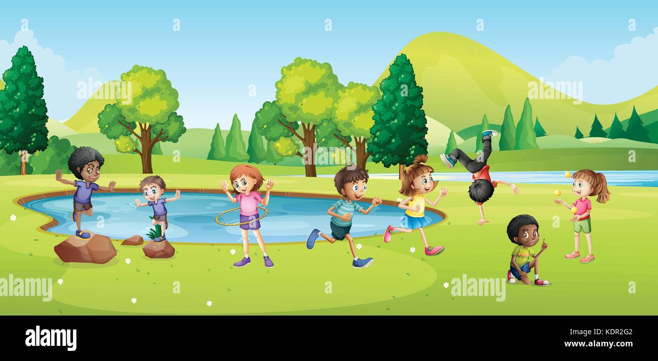 Happy children playing in park illustration Stock Vector Image & Art ...