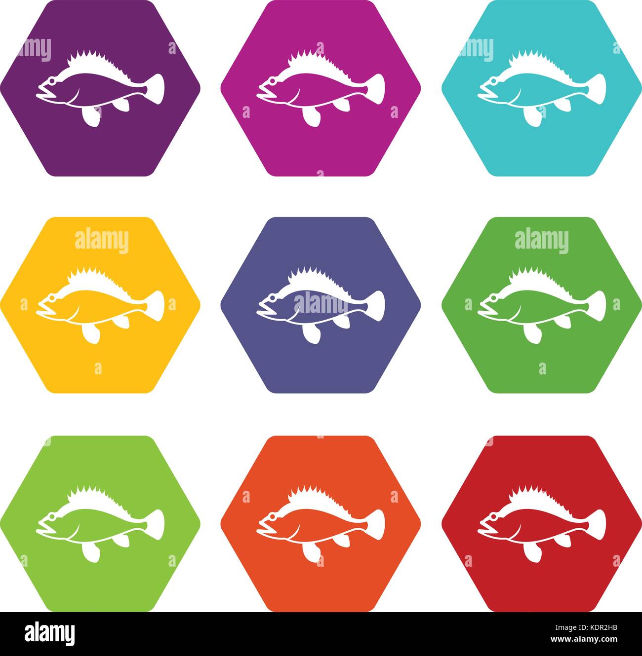 Rose fish, Sebastes norvegicus icon set color hexahedron Stock Vector ...